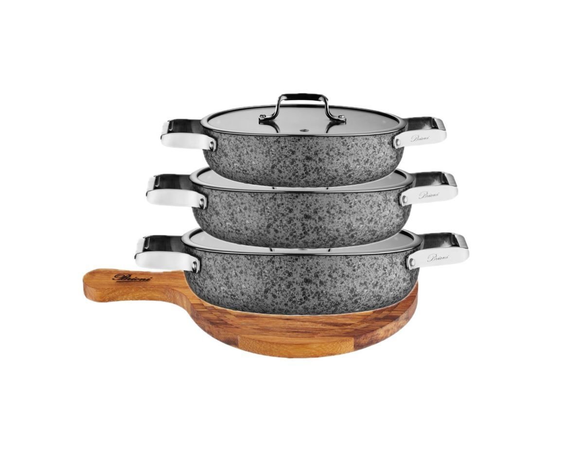 Brioni Stone-H 7 Parça Çizilmez Yanmaz Yapışmaz 18cm 20cm 22cm 3'lü Sahan Omlet Seti